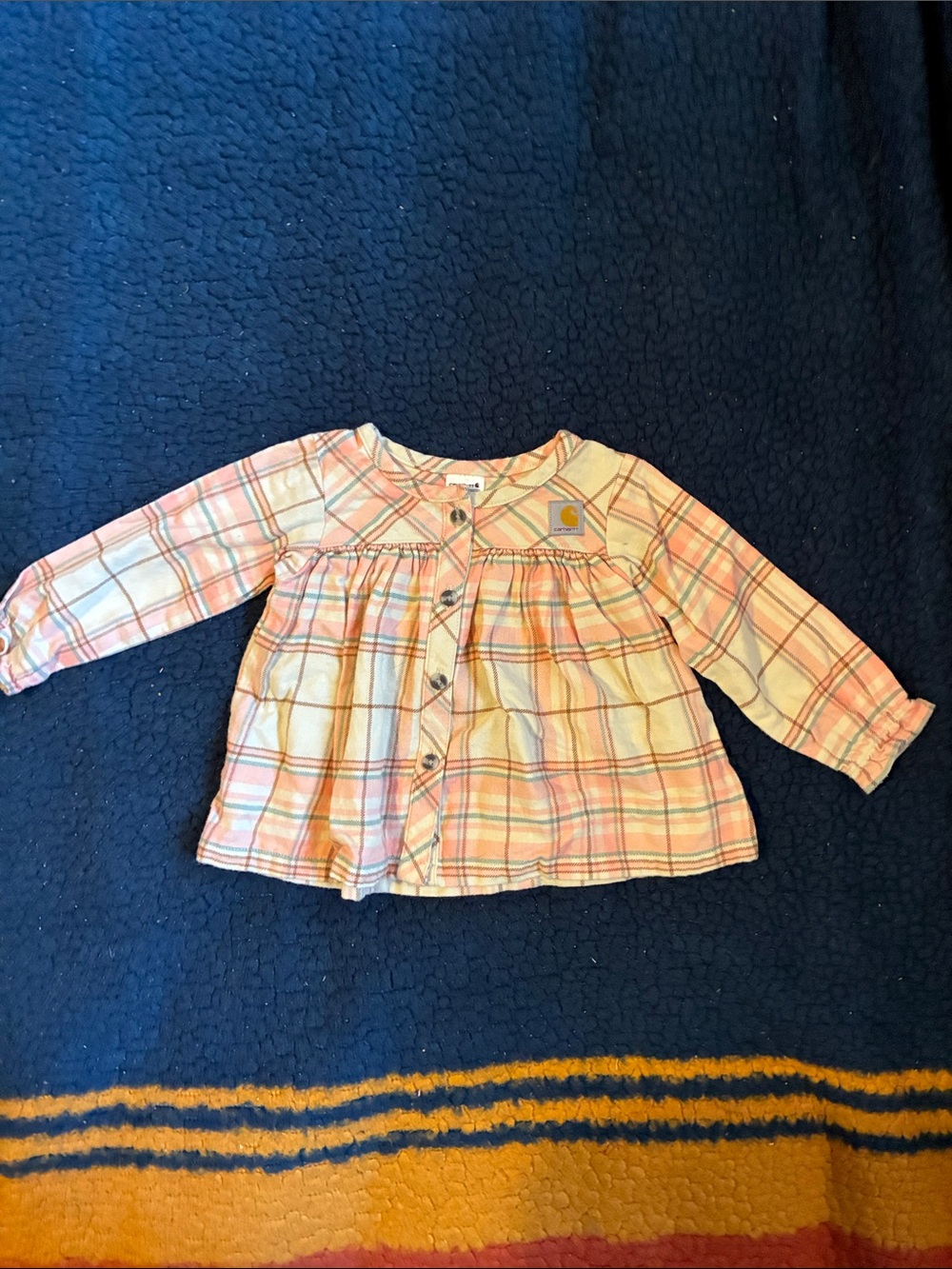 Carhartt Peach & Cream Plaid Button-Front Kids Top